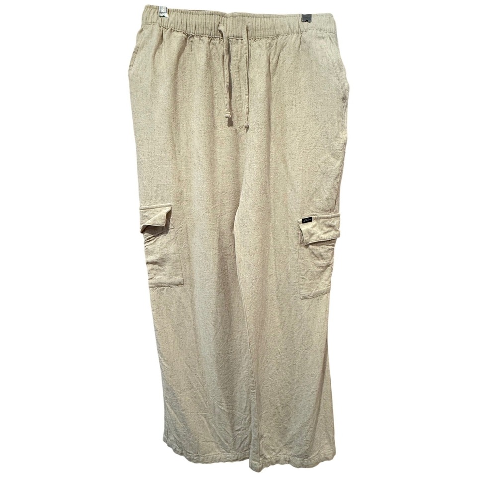 FUBU New York Womens Cargo‎ Pants 100% Cotton Beige Cotton Wide Leg Size L